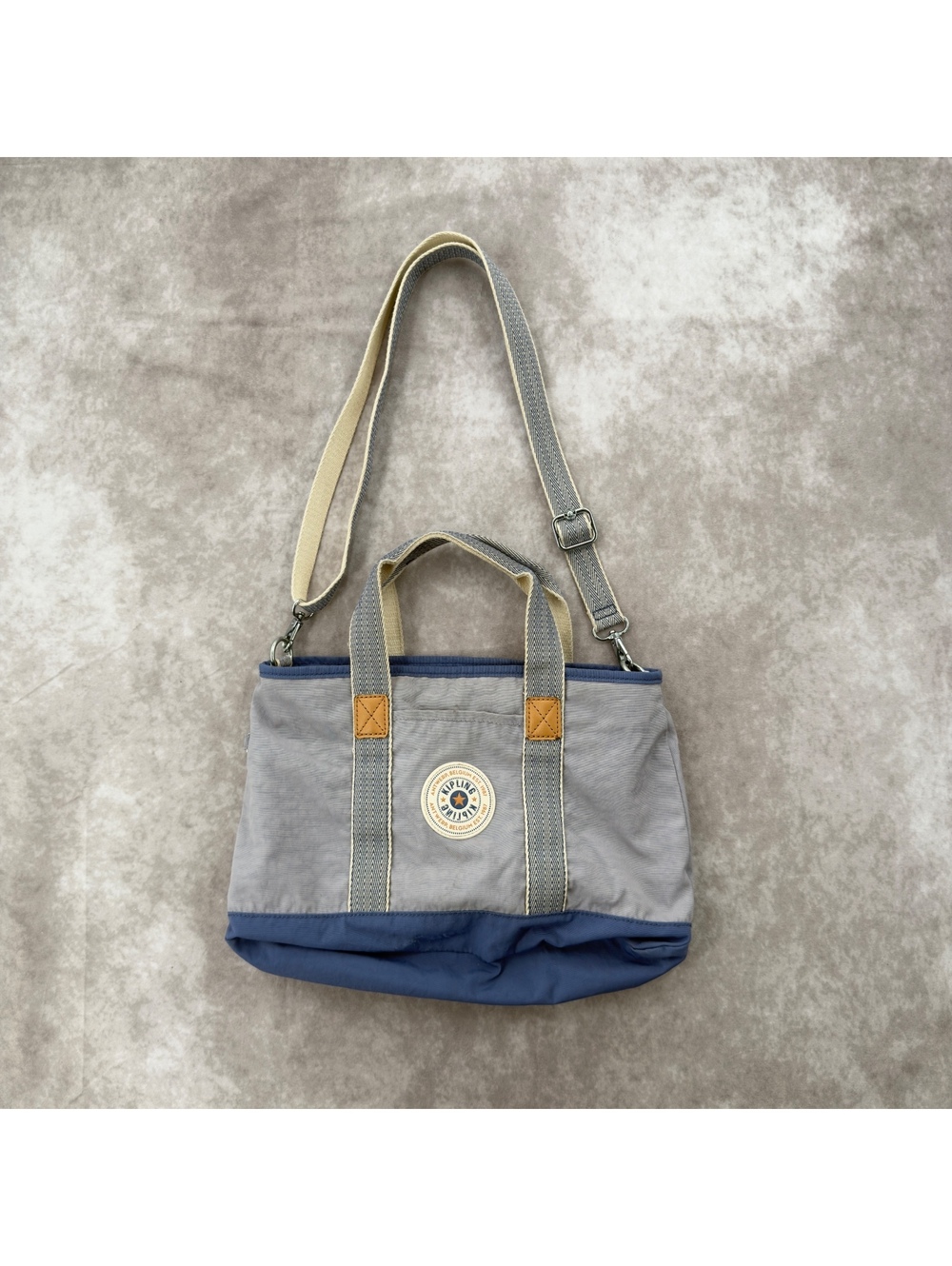 Kipling Y2K Dove Grey Blue Nylon Canvas Mini Tote Bag Crossbody Purse